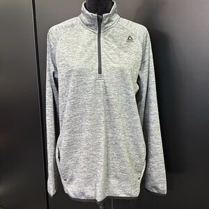 Reebok Powerlift quarter zip pullover, hip pockets, logo chest,thumb holes